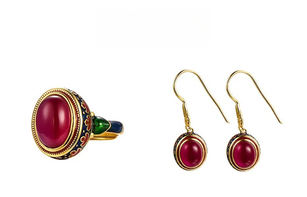 Carmellia's Corundum Enamel Matching Jewellery 925 Sterling Silver Ring, Earrings, Necklace