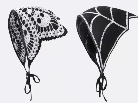 Skulls Bats Spiderwebs Halloween Crochet Headscarves Knitted Cotton Triangle Scarf