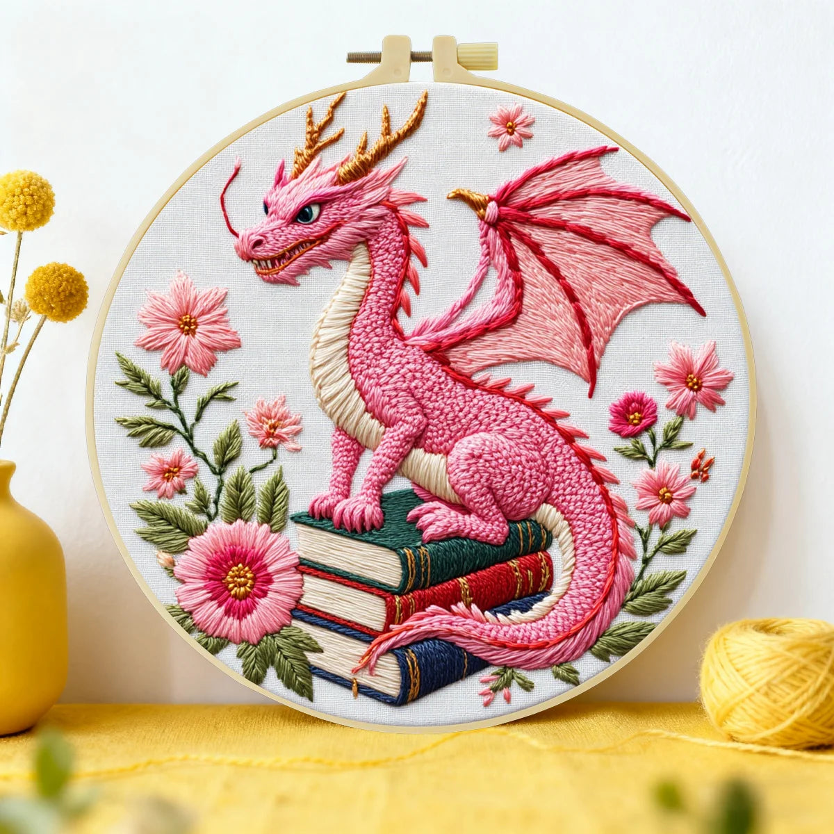 Pink Dragon DIY Embroidery Kit for Beginners