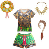 Maui Kids Cosplay 2Pcs Print Moana Boys Swimsuits Top and Shorts Children's Swimwear Book Week Costumes