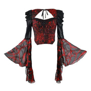 Red Gothic Embossed Jacquard Lace Top & Skirt