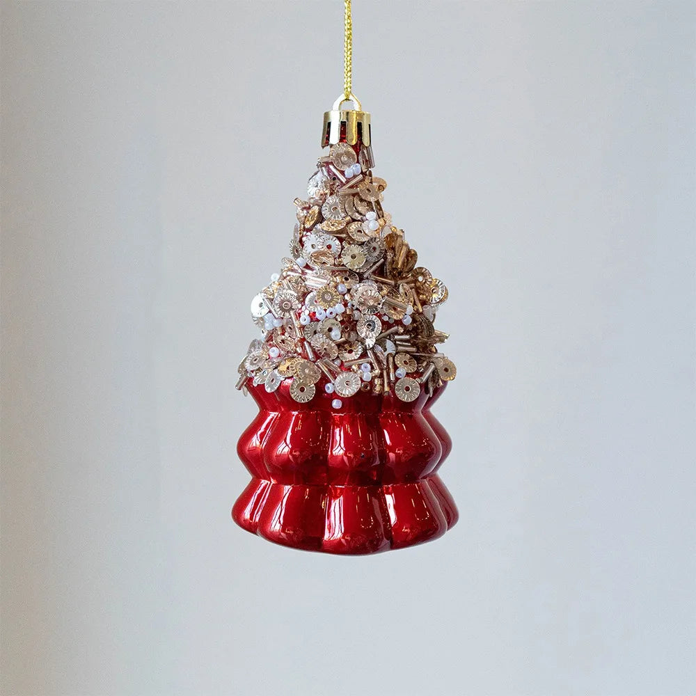 Red Christmas Tree Ornaments Shatterproof Plastic Glitter Little Bear Balls Acorn