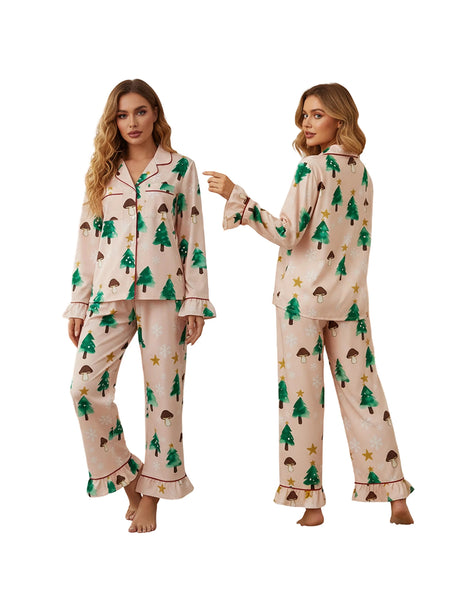 Women's Christmas Pyjama Set Mushroom Christmas Tree Print Sleepwear