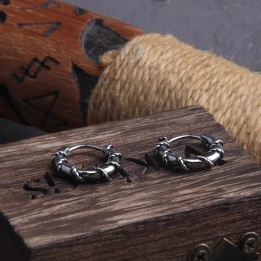 Twisted Rope Stainless Steel Huggie Hoop Earrings for Men with Wooden Box