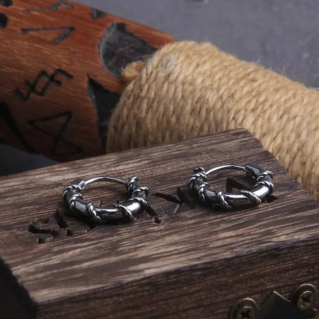 Twisted Rope Stainless Steel Huggie Hoop Earrings for Men with Wooden Box
