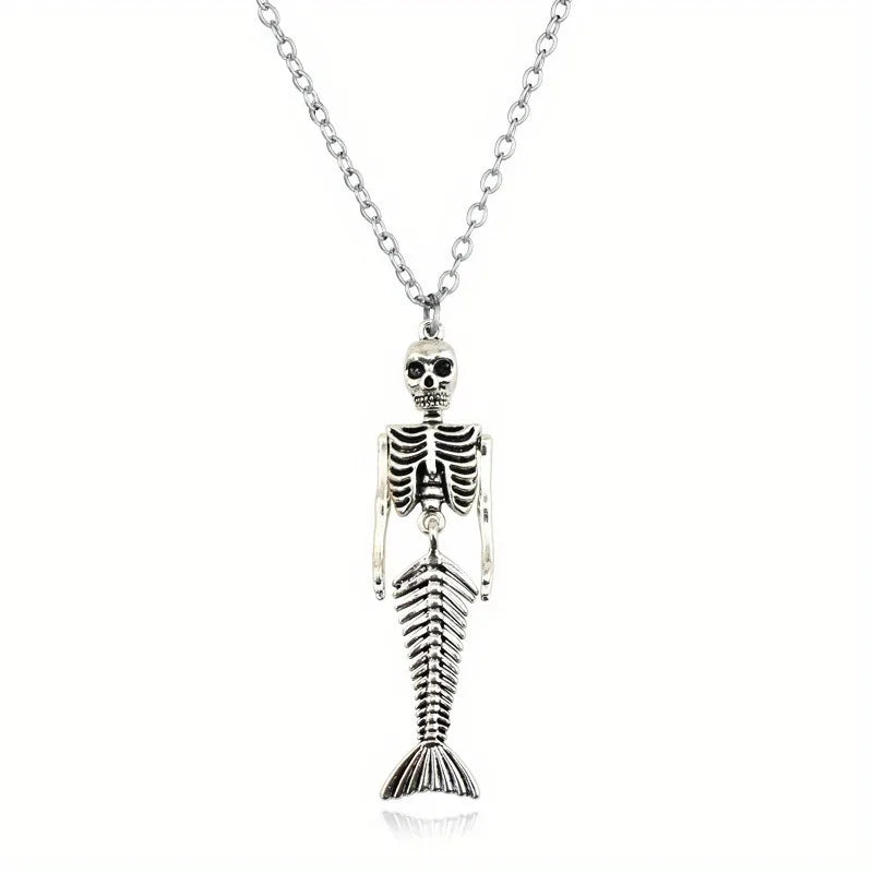 Mermaid Skeleton Halloween Jewellery Necklace, Earrings, Keychain