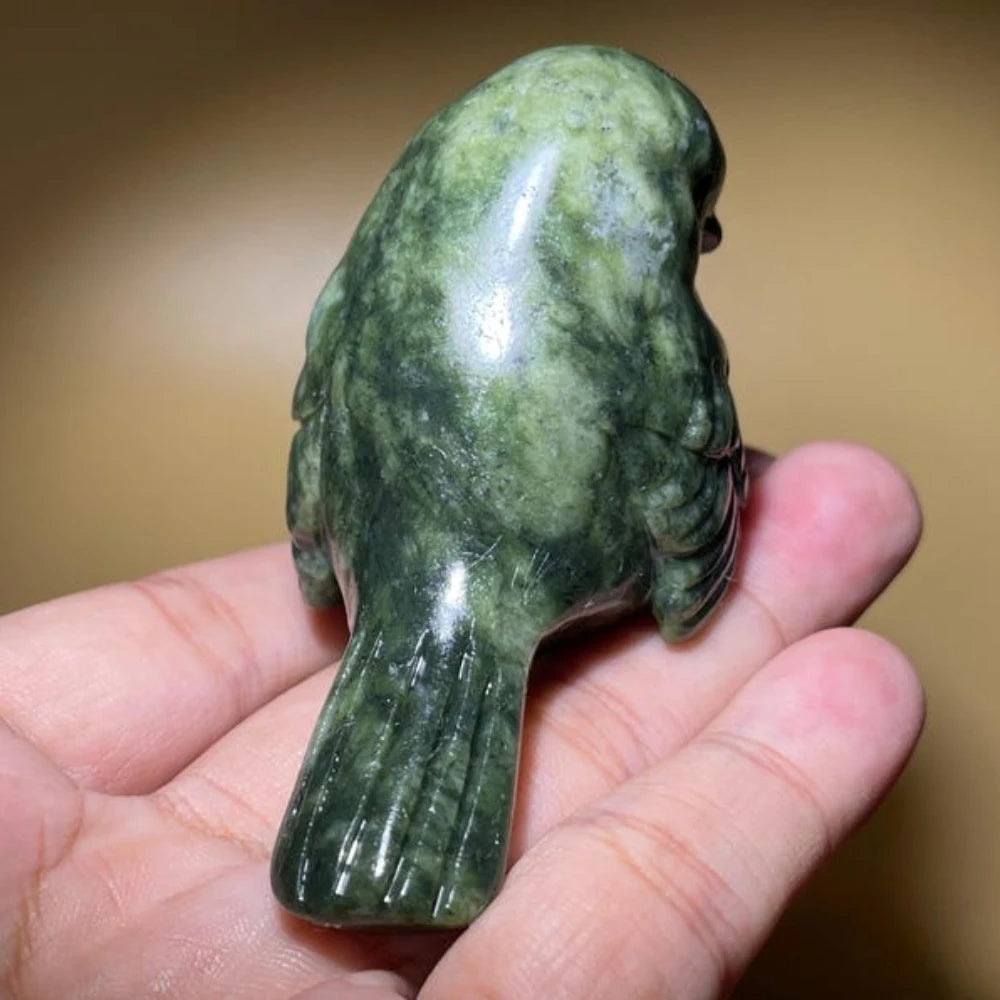 Natural Xiuyan Jade Stone Bird Figurine Hand Carved Crystal Animal Sculpture Home Desktop Decor Gift Idea
