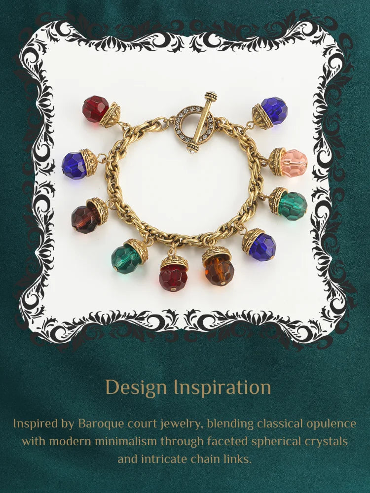The Alchemist's Charms Multicolour Crystal Chain Bracelet 18K Gold Plated Adjustable