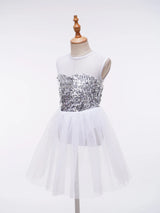 Girls Ballet Gymnastics Figure Ice Skating Sequin Leotard Tutu Dress Performance Dancewear
