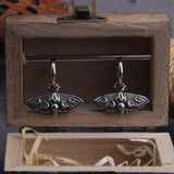Pagan Moth Moon Phase Stainless Steel Earrings with Wooden Box