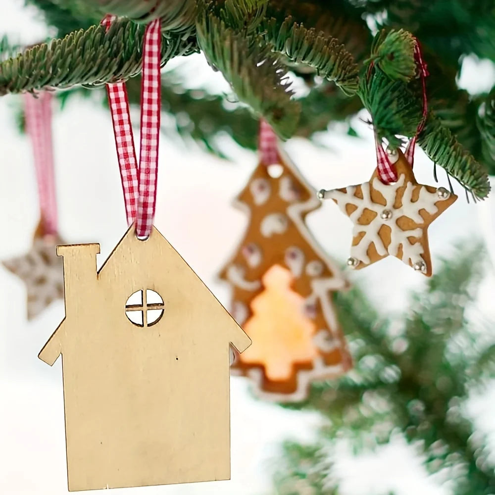 10Pcs Wooden House Cutout Ornaments DIY Wood Craft Projects