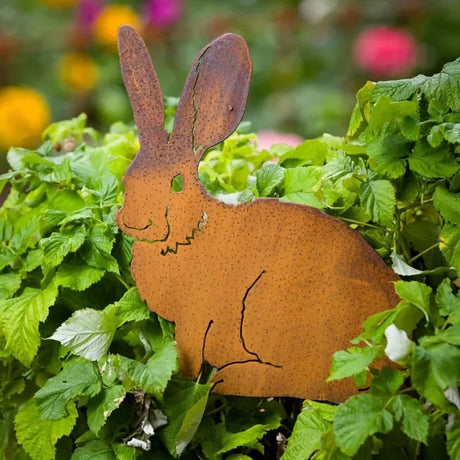 Rustic Metal Rabbit Garden Stake Rusty Bunny Silhouette