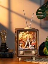 Sunset Carnival Retro TV Music Boxes with Lights 3D Wooden DIY Model Kit Puzzle Toys