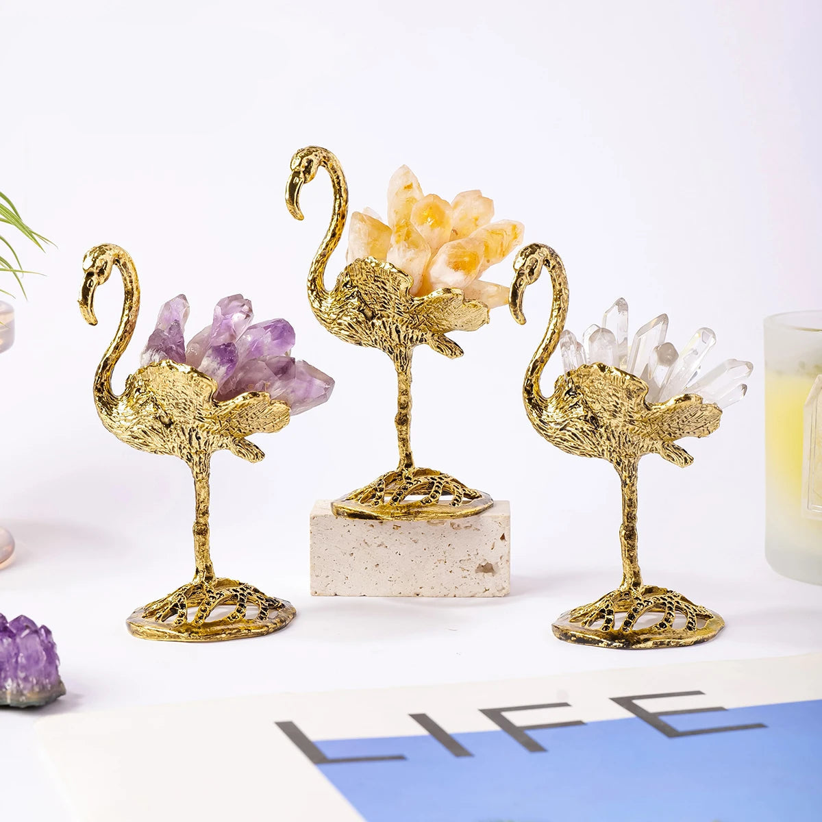 Natural Crystal Amethyst Citrine Flamingo Home Decor