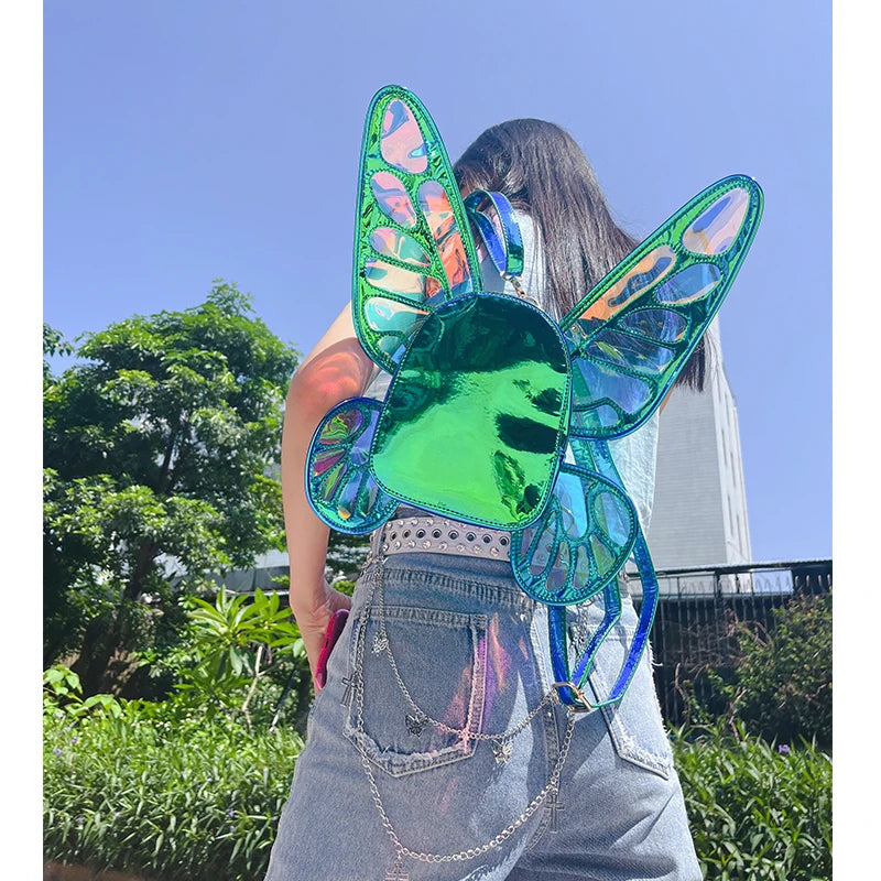 Mini Backpack Butterfly Wings Daypack Holographic Leather
