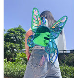 Mini Backpack Butterfly Wings Daypack Holographic Leather