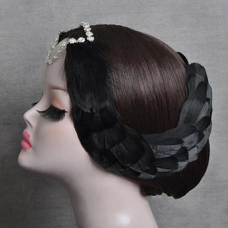 Ballet Swan Lake Headwear White Black Feather Headband With Crystal Rhinestones Ballerina Headdress