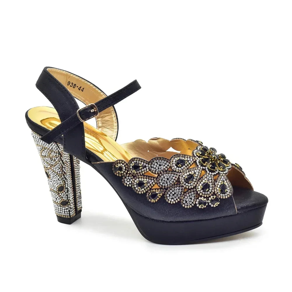 Peacock Party Shoes Wedding Peep Toe Pumps with Rhinestone