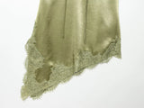 Y2k Asymmetrical Spliced Lace Satin Slip Long Camisole Top Layering Dress Side Slit Hem