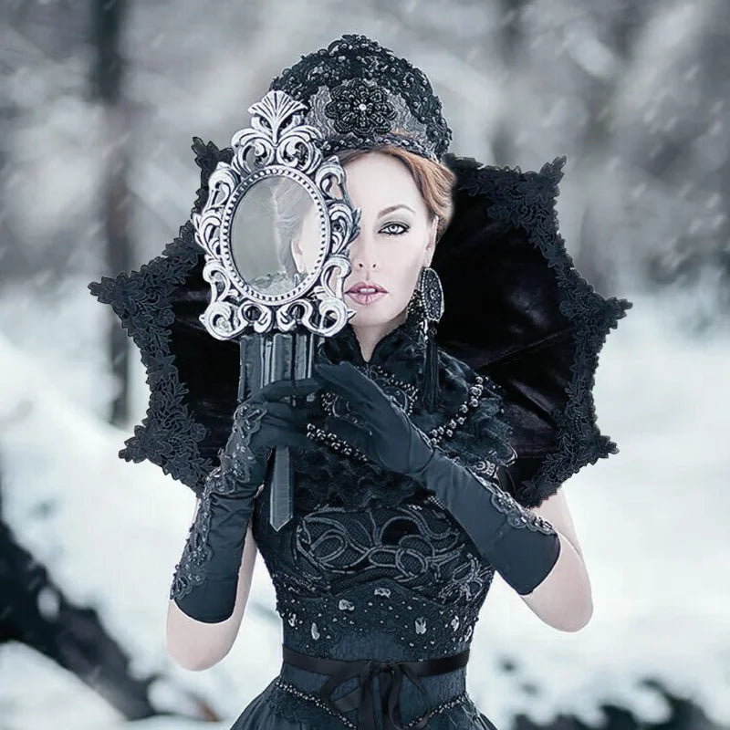 Black Red Velvet Victorian Collar Cape Gothic Vampire Cosplay Medieval Costume