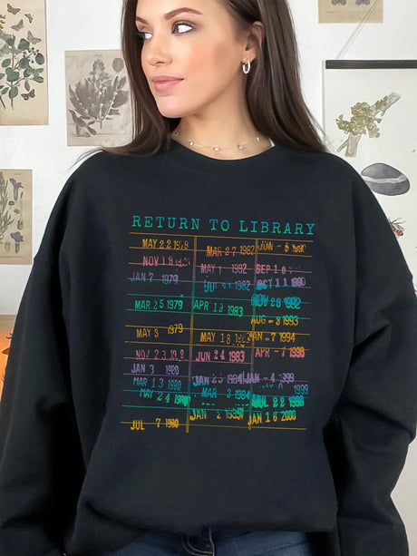 Return to Library Sweater Vintage Library Card Book Due Date Unisex Librarian Bookish Sweatshirt