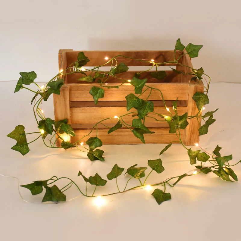 2/5/10M Silk Leaves Fake Creeper Green Leaf Ivy Vine LED String Lights Artificial Plants Decor