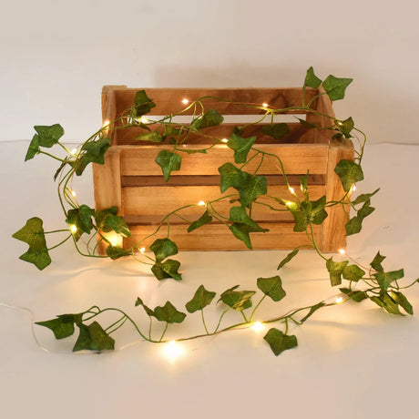 2/5/10M Silk Leaves Fake Creeper Green Leaf Ivy Vine LED String Lights Artificial Plants Decor
