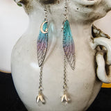 Crescent Moon Fairy Wings Crystal Quartz Dangle Earrings