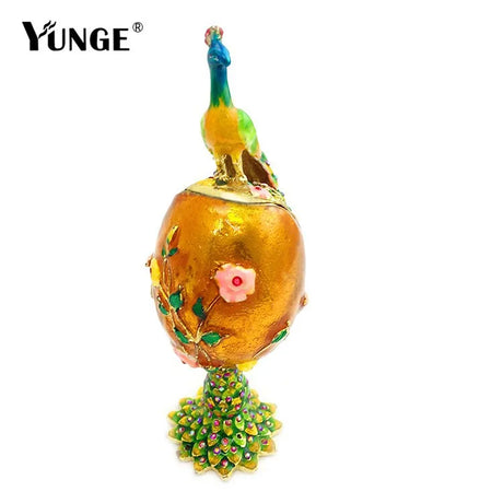 Hand Painted Peacock Easter Egg Enamel Trinket Box