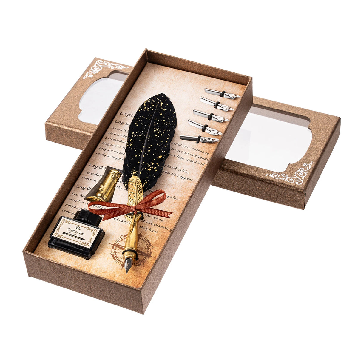 Feather Quill Pen and Ink Set Dip Calligraphy Writing Set with 5 Replacement Nibs Pen Holder
