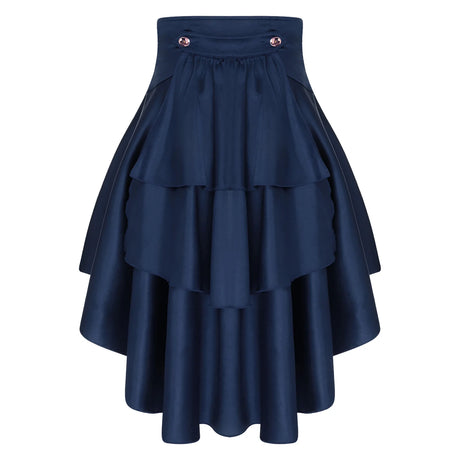 Gothic Steampunk Satiny Pirate Skirt Front Lace-up Tiered Irregular Hem Skirt Waist Belt Medieval Costume