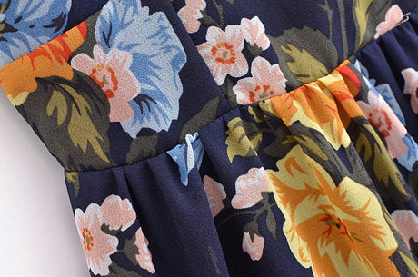Sharona's Navy Blue Floral Print Spaghetti Strap Dress