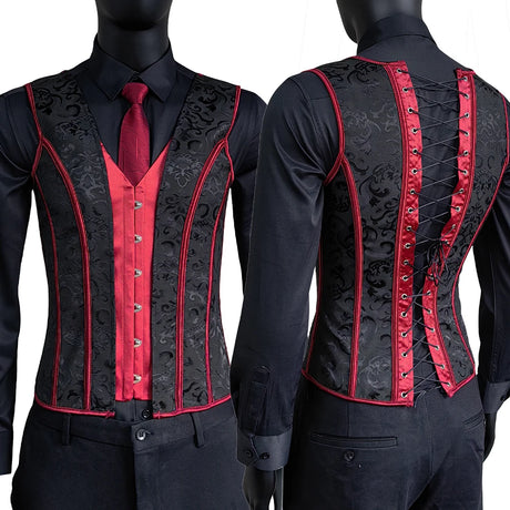 Men's Formal Boned Waistcoat Corset Vest Lace Up Burlesque Performance Stage Costume