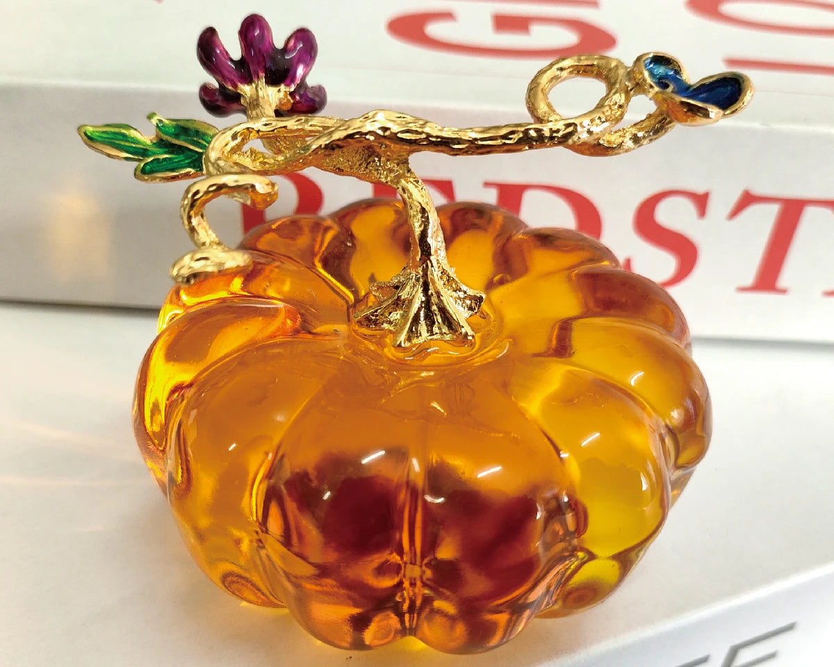Glass Pumpkin Paperweight Halloween Home Decor Table Ornament