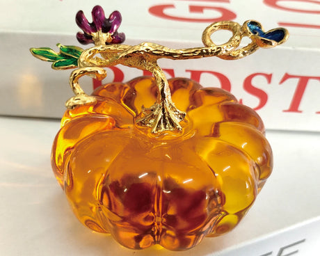 Glass Pumpkin Paperweight Halloween Home Decor Table Ornament