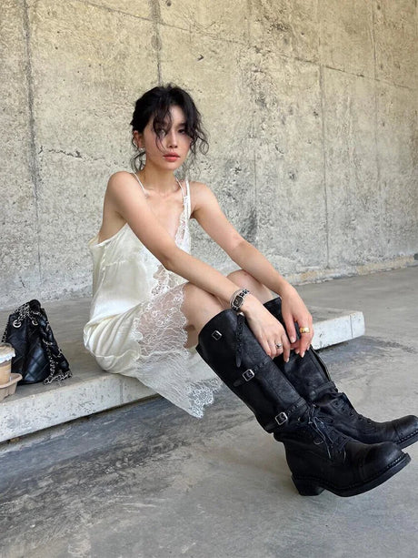 90s Lace Slip Dresses Vintage Silky Deep V-neck Dainty Punk Rock Grunge
