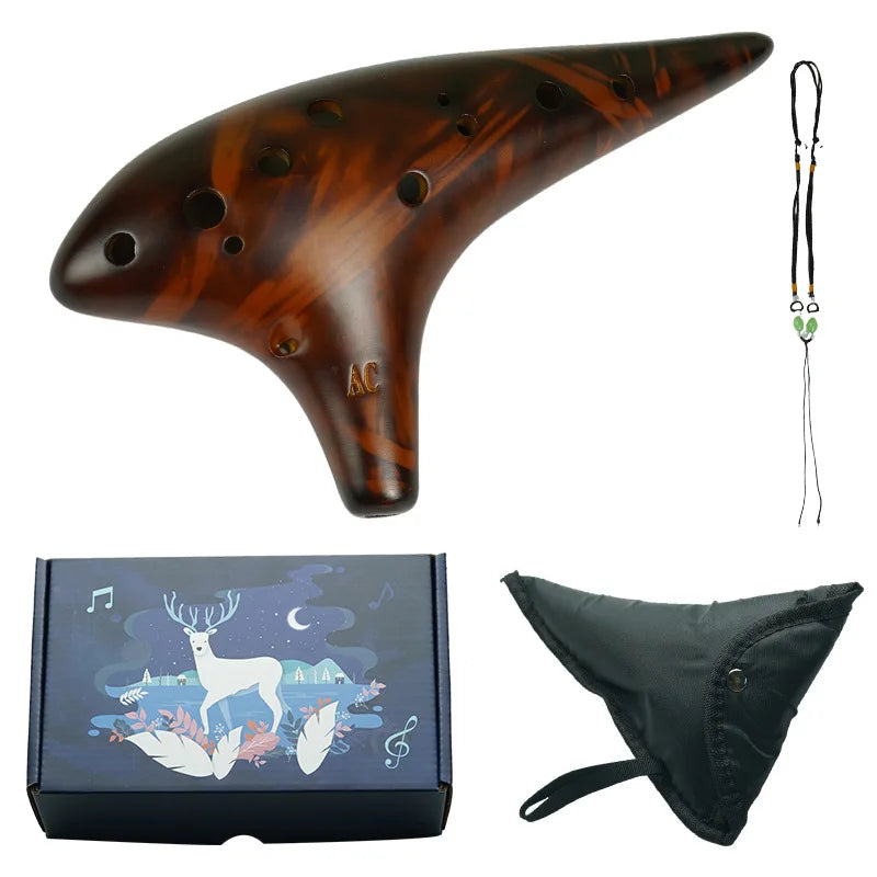 Zelda's Ocarina 12 Hole Ceramic Flute 12 Tones Alto C Ceramic Ocarina Musical Instrument with Song Book Neck String Neck Cord Carry Bag