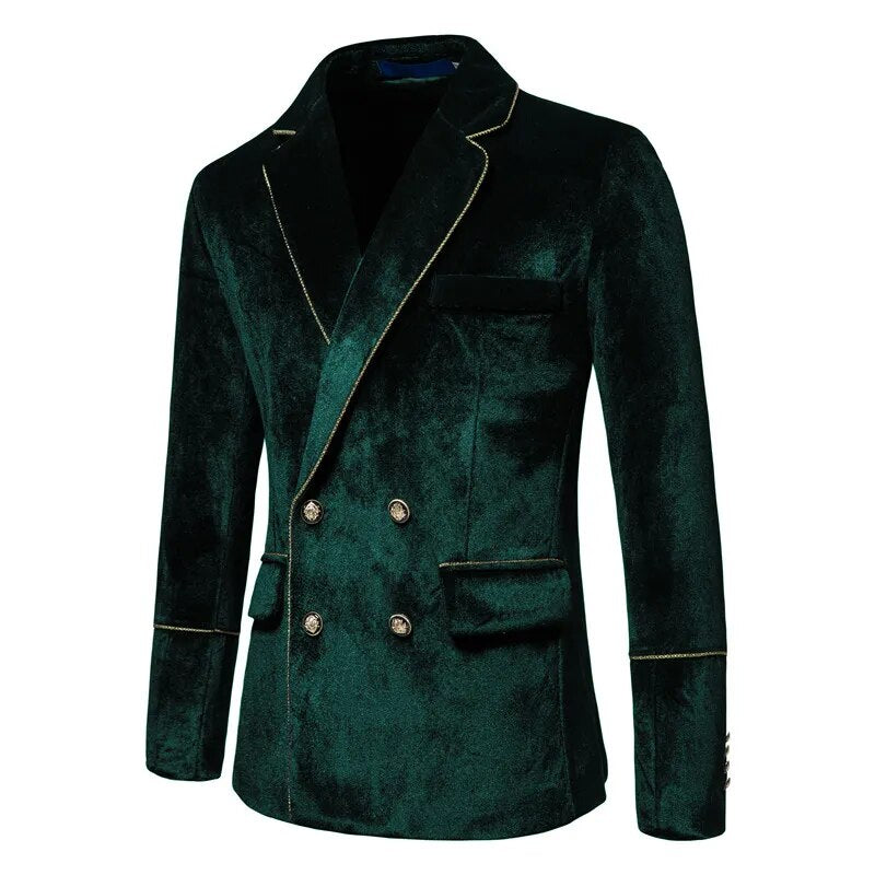 Plush Velvet Suit Two-piece Mens Party Suits Double Breasted Tuxedo Blazers & Pants