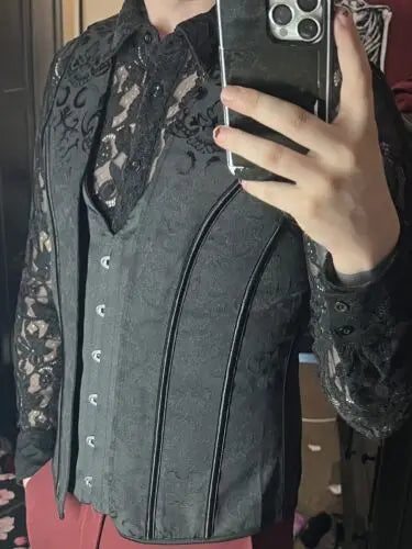 Black Men's Boned Waistcoat Corset Vest Lace Up Burlesque Performance Stage Costume