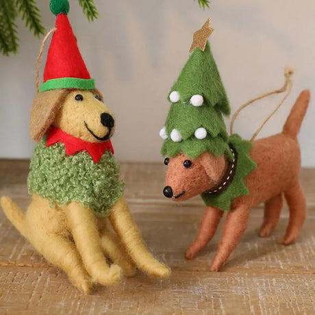 Wool Felt Christmas Dog Lightweight Handmade Xmas Tree Hanging Ornament