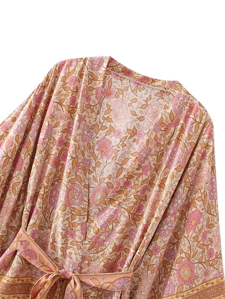 Penny's Boho Floral Print Short Kimono Robe
