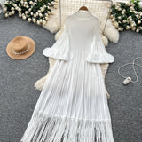 Petal Sleeves Pleated Tassel Dress Eight Colours
