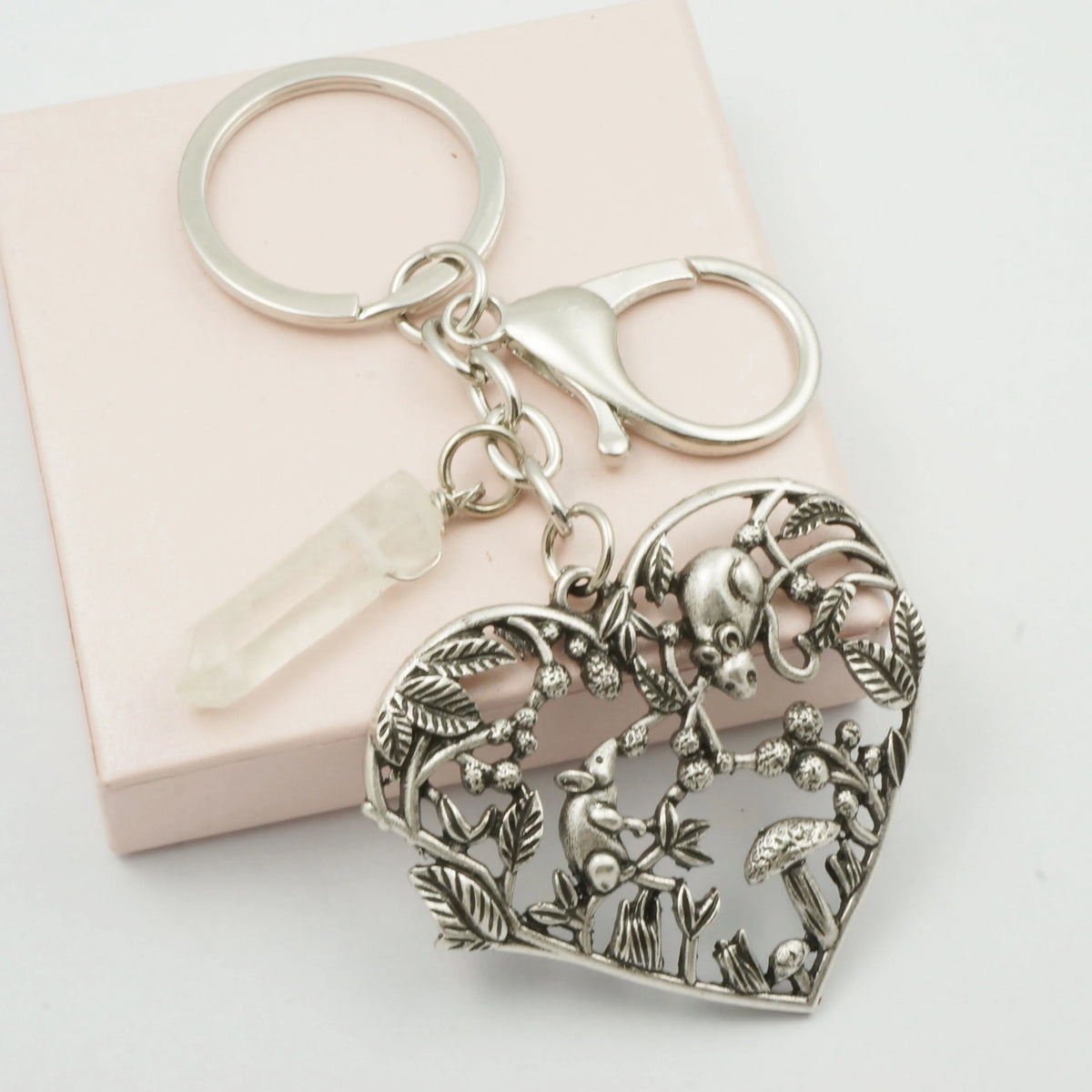 Forest Love Heart Mushroom And Mouse Keyring