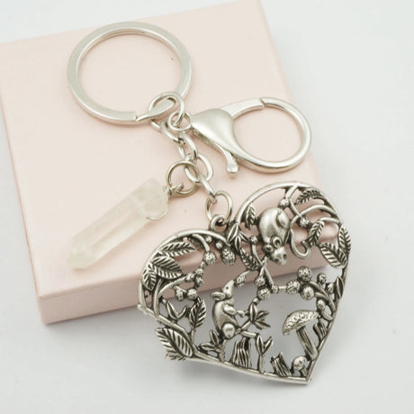 Forest Love Heart Mushroom And Mouse Keyring