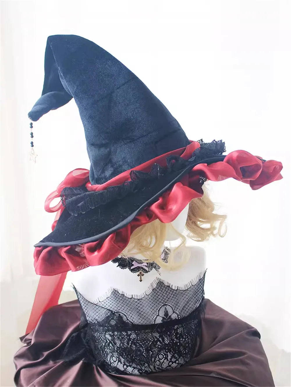 Handmade Salam Witch Hats with Ribbon Bow Gothic Lolita Cosplay Costume Accessories Halloween Hat