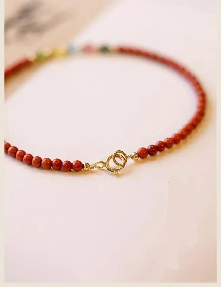 Natural South Red Agate and Tourmaline Bracelet