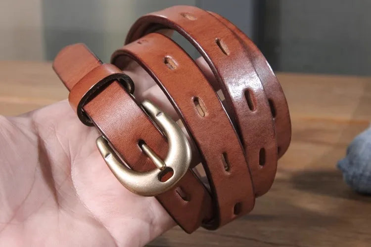 Maggy's Genuine Leather Women's Belt Pure Copper Button