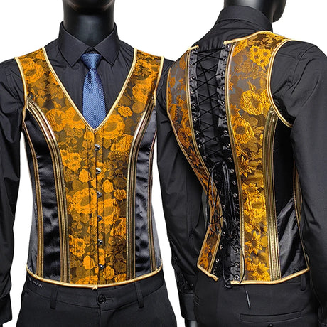 Men's Formal Boned Waistcoat Corset Vest Lace Up Burlesque Performance Stage Costume