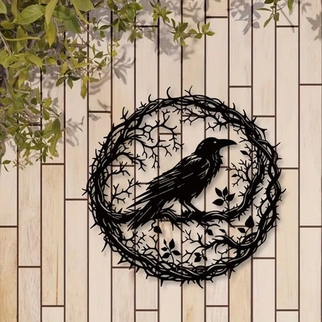 Black Bird Raven Crow Metal Wall Art Garden Decor
