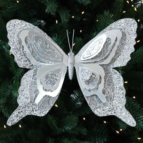 Glitter Christmas Butterfly Ornaments with Clips